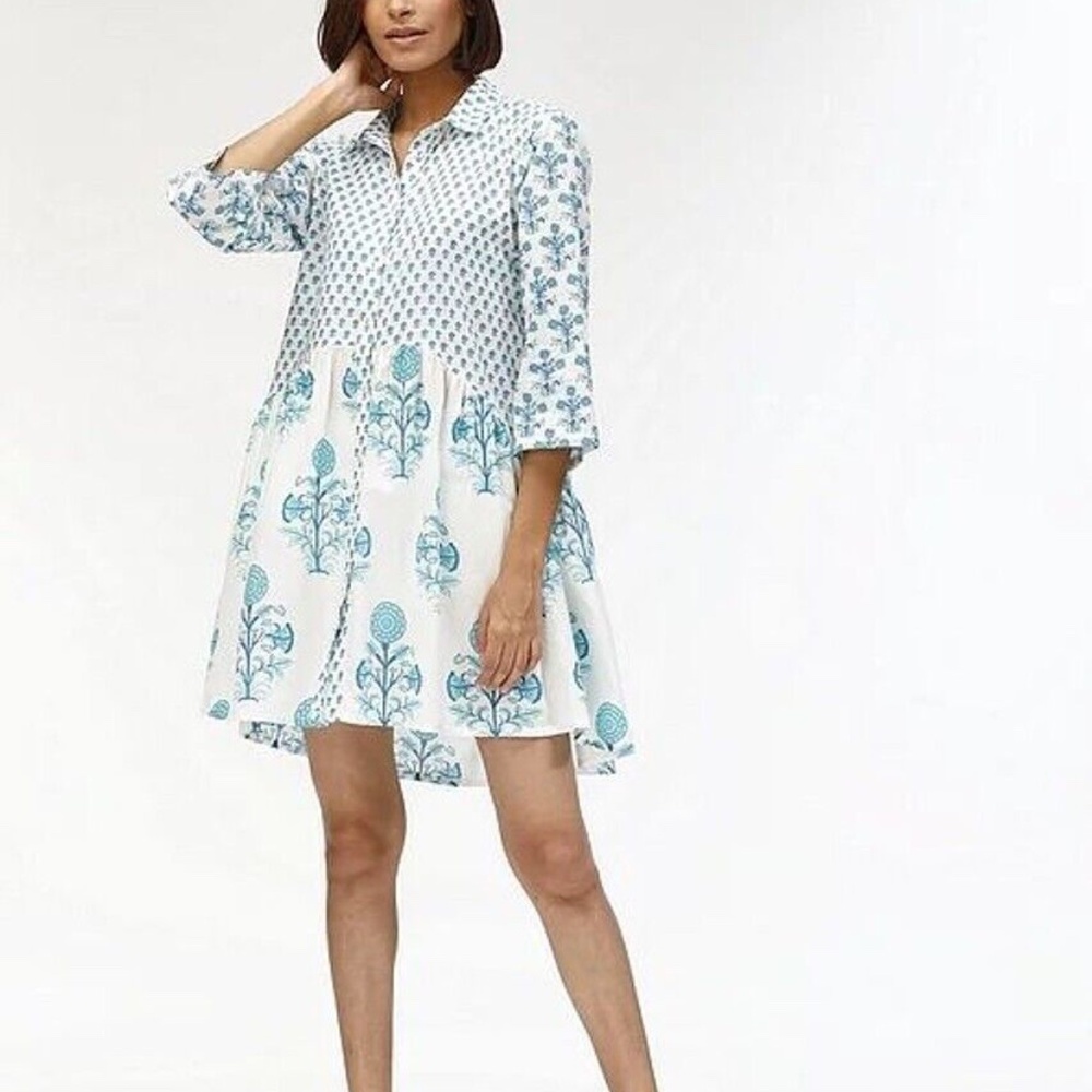 Ro's Garden Tuckernuck Deauville Tyla Shirt Dress Long Sleeve Turquoise blue